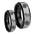 Marine Chief Master Sergeant Beveled Brush Black 2 Tone Tungsten Wedding Ring Sets