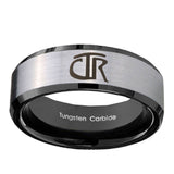 10mm-CTR-Beveled-Edges-Brushed-Silver-Black-Tungsten-Wedding-Engraving-Ring