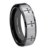 8mm-Multiple-Christian-Cross-Beveled-Brush-Black-2-Tone-Tungsten-Rings-for-Men