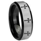 8mm Multiple Christian Cross Beveled Brush Black 2 Tone Tungsten Rings for Men