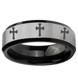 5, 8mm Multiple Christian Cross Beveled Brush Black 2 Tone Tungsten Rings for Men