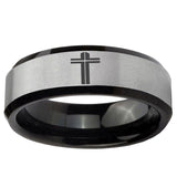 5, 8mm Flat Christian Cross Beveled Brush Black 2 Tone Tungsten Men's Promise Rings
