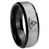 His Hers Pester Master Masonic Beveled Brush Black 2 Tone Tungsten Engraving Ring Set