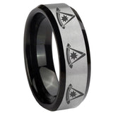 8mm Multiple Pester Master Masonic Beveled Brush Black 2 Tone Tungsten Mens Ring