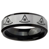10mm Multiple Pester Master Masonic Beveled Brushed Silver Tungsten Mens Ring