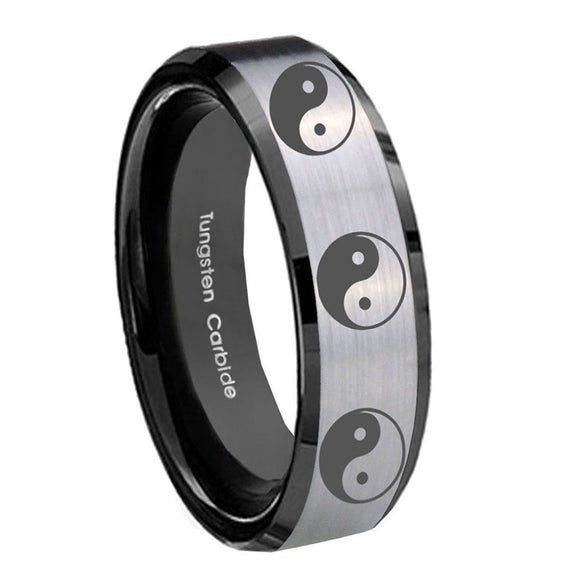 8mm-Multiple-Yin-Yang-Beveled-Brush-Black-2-Tone-Tungsten-Mens-Promise-Ring