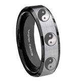 10mm-Multiple-Yin-Yang-Beveled-Brushed-Silver-Black-Tungsten-Men's-Promise-Rings