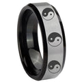8mm Multiple Yin Yang Two-Tone Beveled Gray Black Tungsten Wedding Ring
