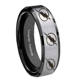 8mm Multiple Flash Beveled Edge Black Silver Engraved Rings For Him