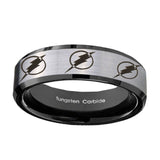 5, 8mm Multiple Flash Beveled Edge Black Silver Engraved Rings For Him