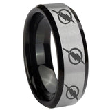 8mm Multiple Flash Beveled Edge Black Silver Engraved Rings For Him
