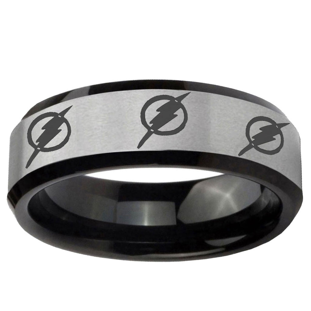 5mm Multiple Flash Two-Tone Beveled Gray Black Tungsten Wedding Ring