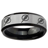 5, 8mm Multiple Flash Beveled Edge Black Silver Engraved Rings For Him