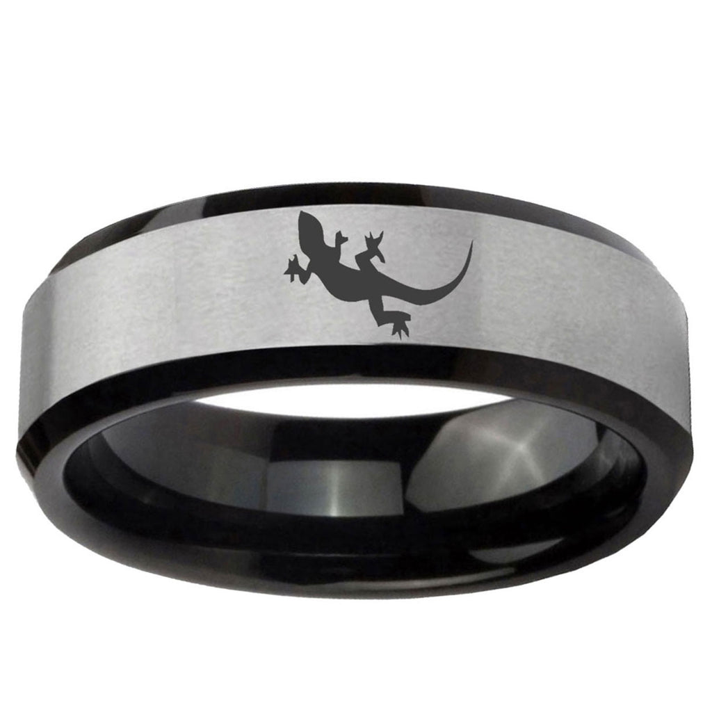 5mm Lizard Two-Tone Beveled Gray Black Tungsten Wedding Ring