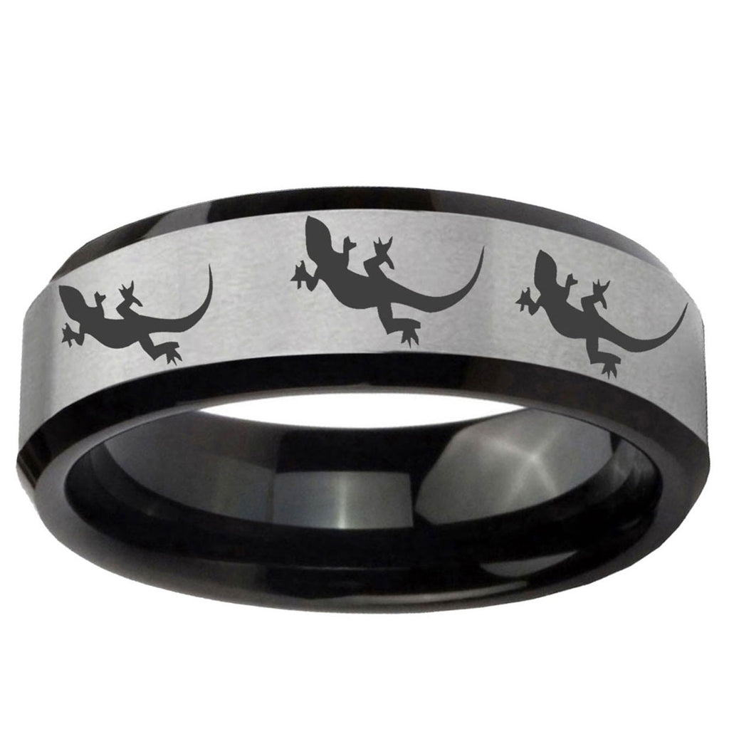 5mm Multiple Lizard Two-Tone Beveled Gray Black Tungsten Wedding Ring