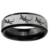 5, 8mm Multiple Lizard Beveled Brush Black 2 Tone Tungsten Ring