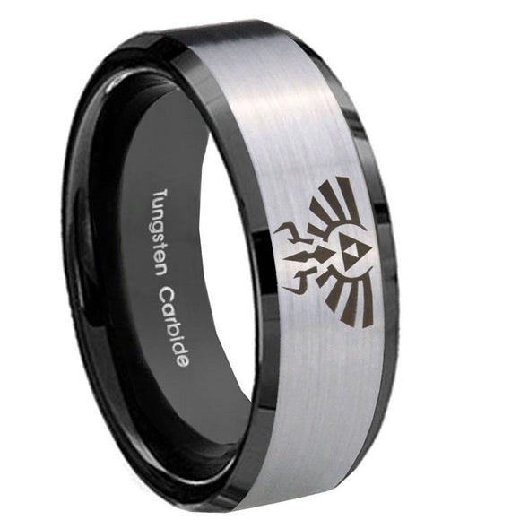 8mm-Zelda-Skyward-Sword-Beveled-Edges-Brush-Black-2-Tone-Tungsten-Bands-Ring