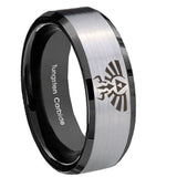 10mm-Zelda-Skyward-Sword-Beveled-Brushed-Silver-Black-Tungsten-Engagement-Ring