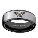 10mm-Zelda-Skyward-Sword-Beveled-Brushed-Silver-Black-Tungsten-Engagement-Ring