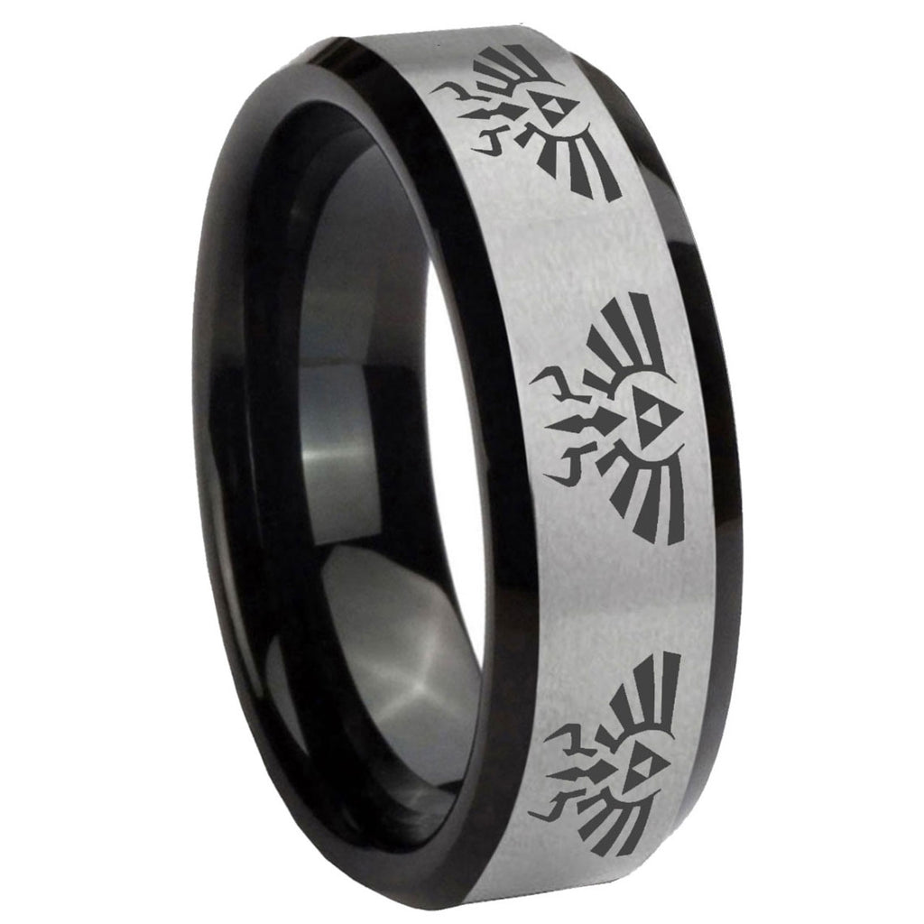 10mm Multiple Zelda Skyward Sword Beveled Brushed Silver Tungsten Men's Ring