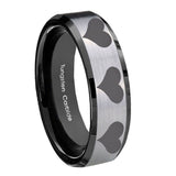 10mm-Multiple-Heart-Beveled-Brushed-Silver-Black-Tungsten-Custom-Mens-Ring