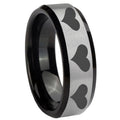 8mm Multiple Heart Two-Tone Beveled Gray Black Tungsten Wedding Ring