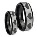 Multiple Heart Beveled Brush Black 2 Tone Tungsten His Hers Ring Set