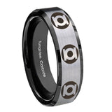 8mm Multiple Green Lantern Beveled Edge Black Silver Tungsten Carbide Mens Rings