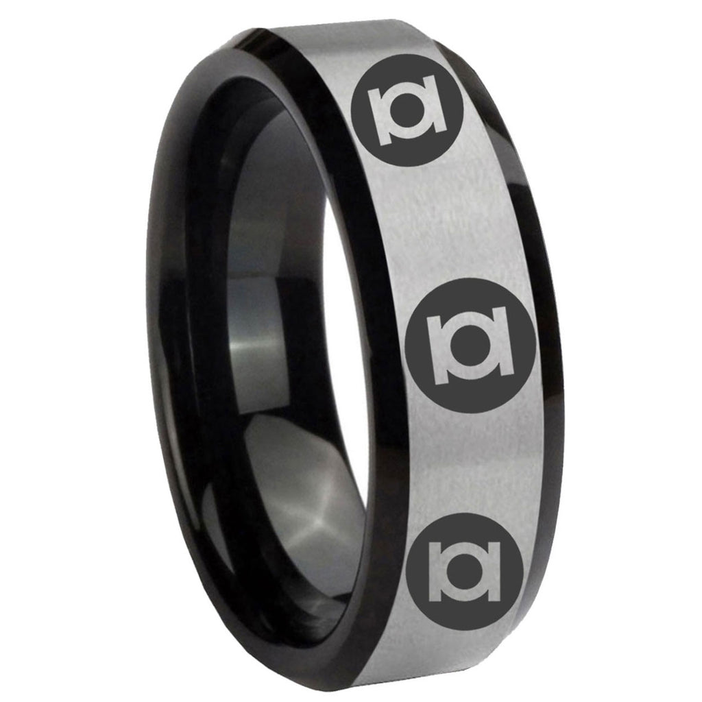 8mm Multi Green Lantern Two-Tone Beveled Gray Black Tungsten Wedding Ring