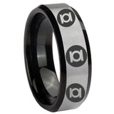 8mm Multiple Green Lantern Beveled Edge Black Silver Tungsten Carbide Mens Rings