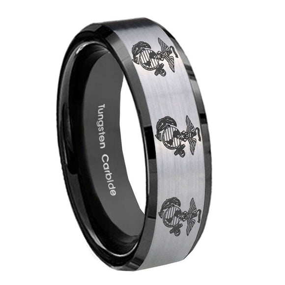 8mm-Multiple-Marine-Beveled-Brush-Black-2-Tone-Tungsten-Mens-Ring-Personalized