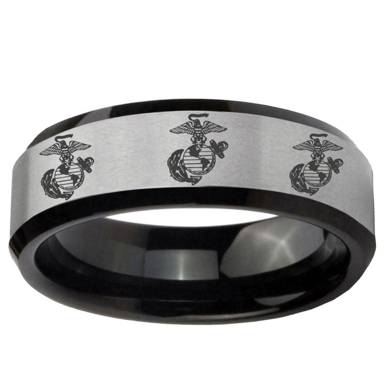 5mm Multi Marine Corps Two-Tone Beveled Gray Black Tungsten Wedding Ring