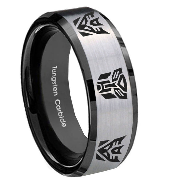 8mm-Transformers-Autobot-Decepticon-Beveled-Edges-Brush-Black-2-Tone-Tungsten-Mens-Ring