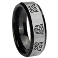 10mm Transformers Autobot Decepticon Beveled Brushed Silver Black Tungsten Engraved Ring