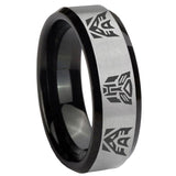 8mm Transformers Autobot Decepticon Beveled Edges Brush Black 2 Tone Tungsten Mens Ring