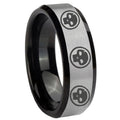 10mm Multiple Skull Beveled Brushed Silver Black Tungsten Mens Wedding Band