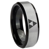 8mm Zelda Triforce Beveled Edges Brush Black 2 Tone Tungsten Rings for Men