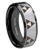 10mm-Multiple-Zelda-Triforce-Beveled-Brushed-Silver-Black-Tungsten-Mens-Ring