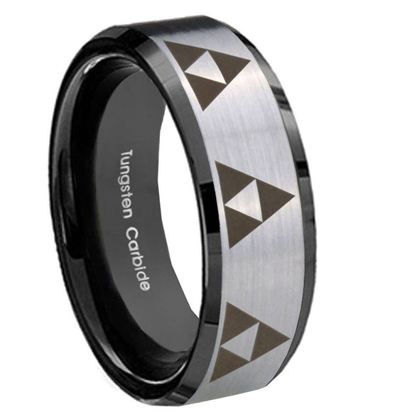8mm-Multiple-Zelda-Triforce-Beveled-Edges-Brush-Black-2-Tone-Tungsten-Mens-Ring