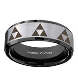 10mm-Multiple-Zelda-Triforce-Beveled-Brushed-Silver-Black-Tungsten-Mens-Ring