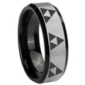 8mm Multi Zelda Triforce Two-Tone Beveled Gray Black Tungsten Wedding Ring