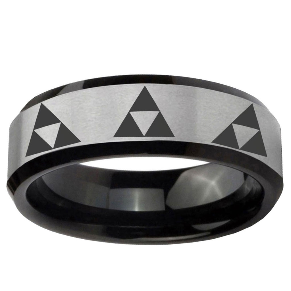 5mm Multi Zelda Triforce Two-Tone Beveled Gray Black Tungsten Wedding Ring