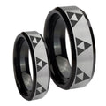 Multiple Zelda Triforce Beveled Brush Black 2 Tone Tungsten Couple Wedding Bands