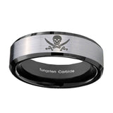 10mm-Skull-Pirate-Beveled-Brushed-Silver-Black-Tungsten-Custom-Ring-for-Men