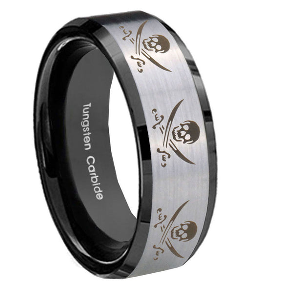 8mm-Multiple-Skull-Pirate-Beveled-Brush-Black-2-Tone-Tungsten-Mens-Promise-Ring
