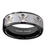 10mm-Multiple-Skull-Pirate-Beveled-Brushed-Silver-Black-Tungsten-Promise-Ring