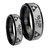 His Hers Legend of Zelda Beveled Brush Black 2 Tone Tungsten Rings Set