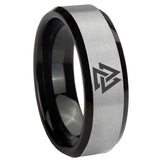 8mm Viking Symbol Beveled Edge Black Silver Mens Rings Tungsten