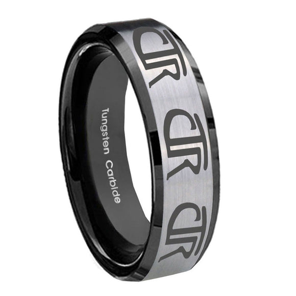 8mm-Multiple-CTR-Beveled-Edges-Brush-Black-2-Tone-Tungsten-Men's-Promise-Rings