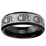 10mm Multiple CTR Beveled Edge Brushed Silver Black Tungsten Carbide Mens Ring